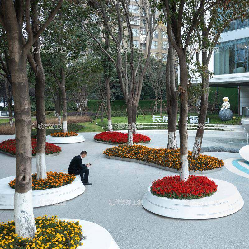 PEY坐玻璃树池座椅户外广场美陈形凳公园大型钢花坛异景观花槽凳