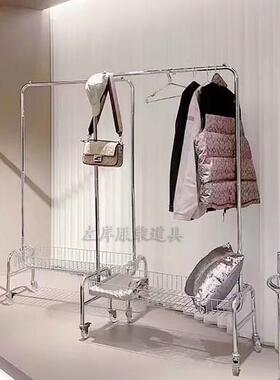 服店移动落地挂衣橱窗陈列展F76886TH示架室内播拍装照货架带轮衣