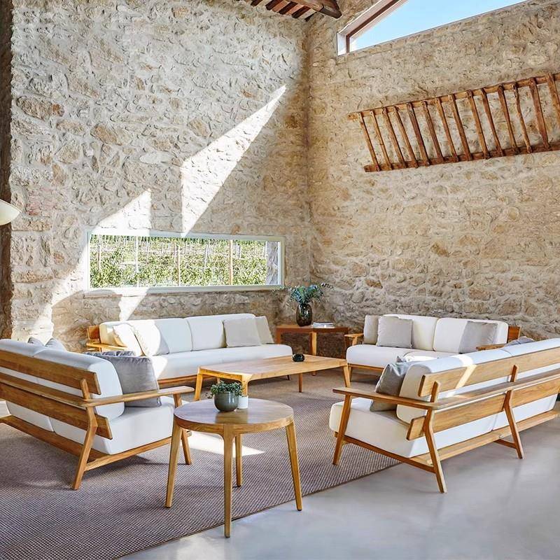 北欧户外柚木沙发庭院室外休闲防水防晒实木露台花园酒店家具组合