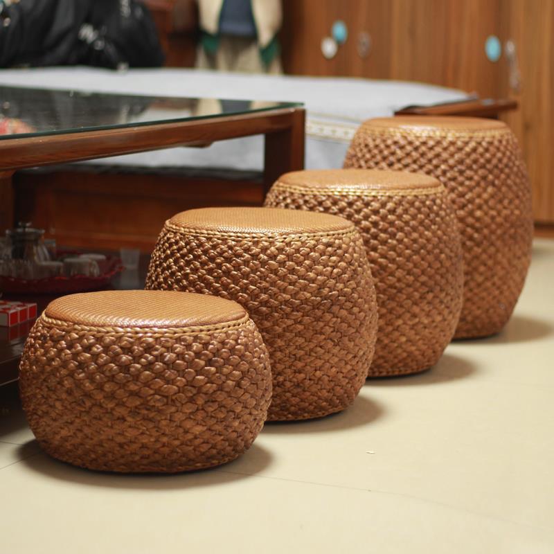 N5日藤编矮F76TMHMS凳凳沙圆凳手工草编坐墩发茶几凳子家用客厅实