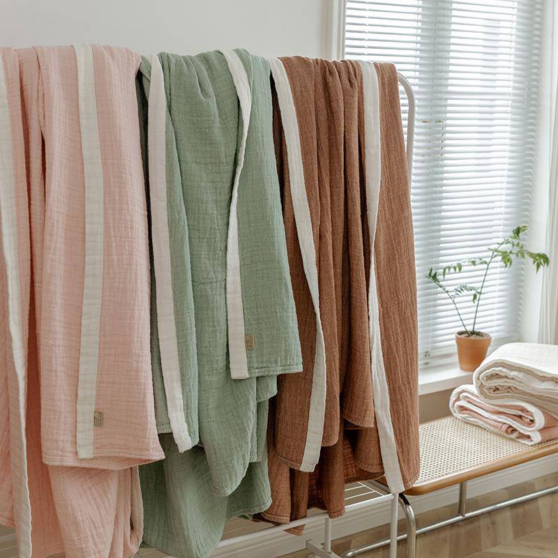 新款式棉纱布毛巾被纯棉凉夏被LST纱布盖毯日毛全巾毯素色家用床