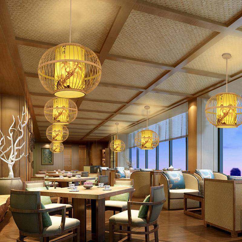 竹艺编竹中吊灯饭店餐厅阳台室大排档灯无品牌/笼榻式榻米灯卧具