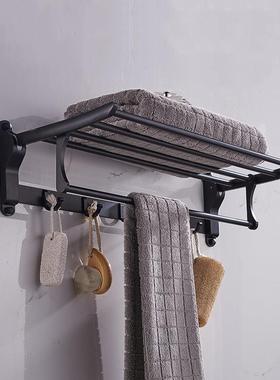 美空铝浴巾架黑色式毛巾架带杆置物架挂挂衣钩浴室件毛LXI巾太挂