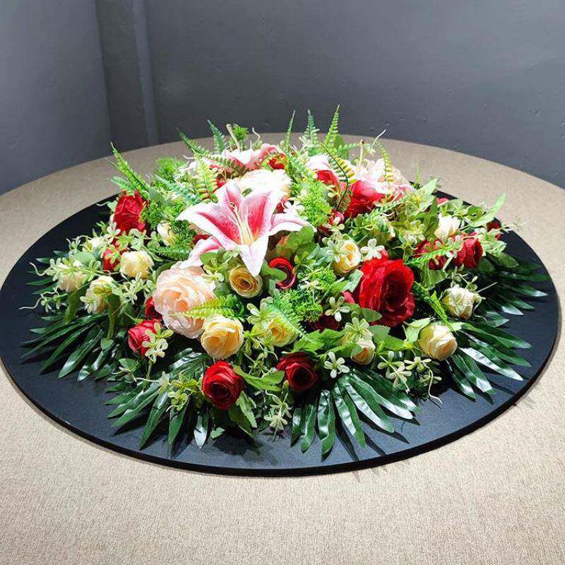 餐桌花摆花转盘装饰假花酒店大圆桌餐厅宴会中间摆放台花