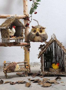 儿芦丁农花鸡家茅草屋蘑菇摆件微景观庭院幼园园户外WLU装饰