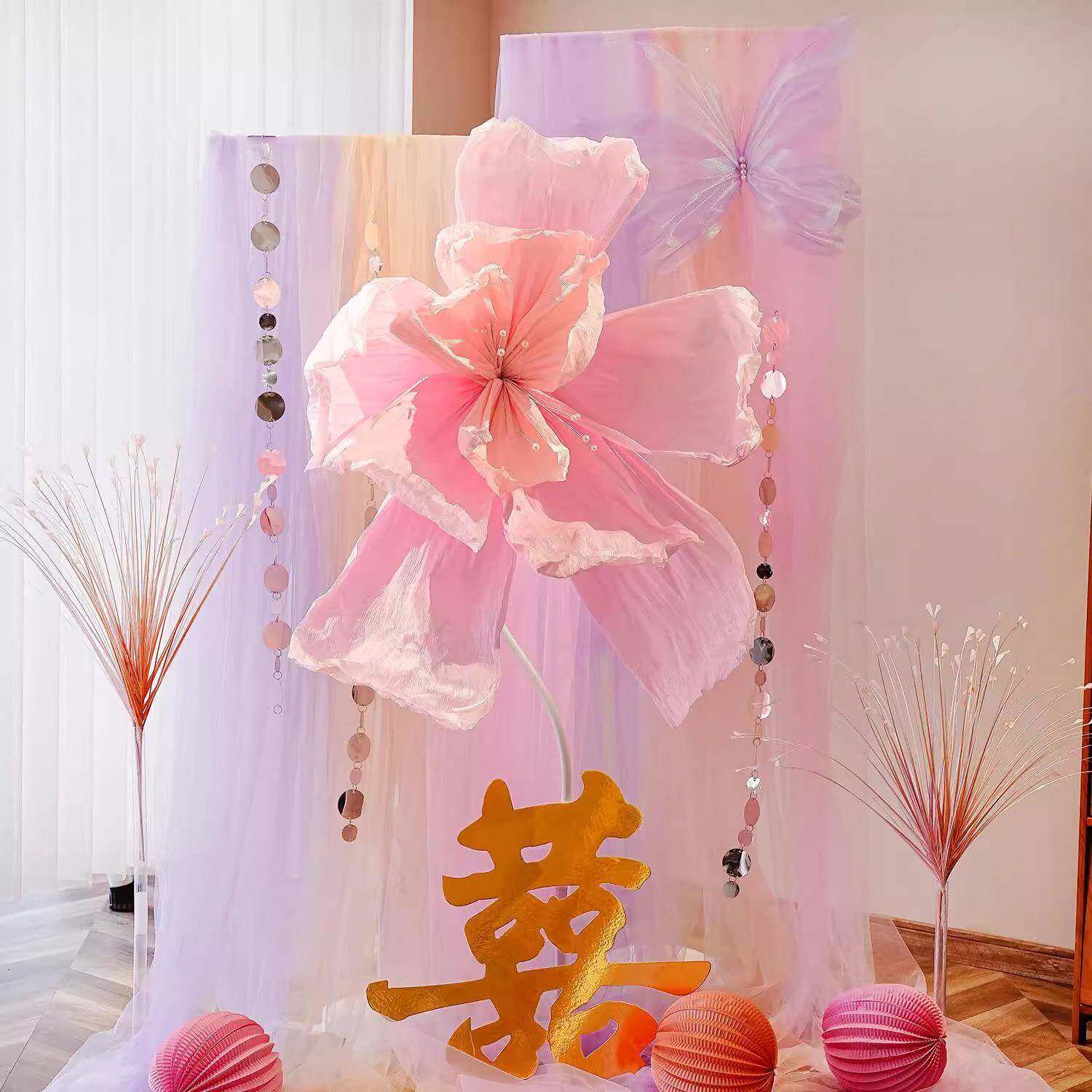 袍婚礼cd674167布置梦幻纱幔迎宾背景婚房饰晨拍照结婚订婚氛围婚