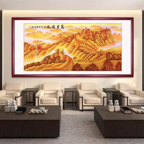 纯绘色万里城画靠山图WLXF国画山水画办公室挂画手中式客长厅装金