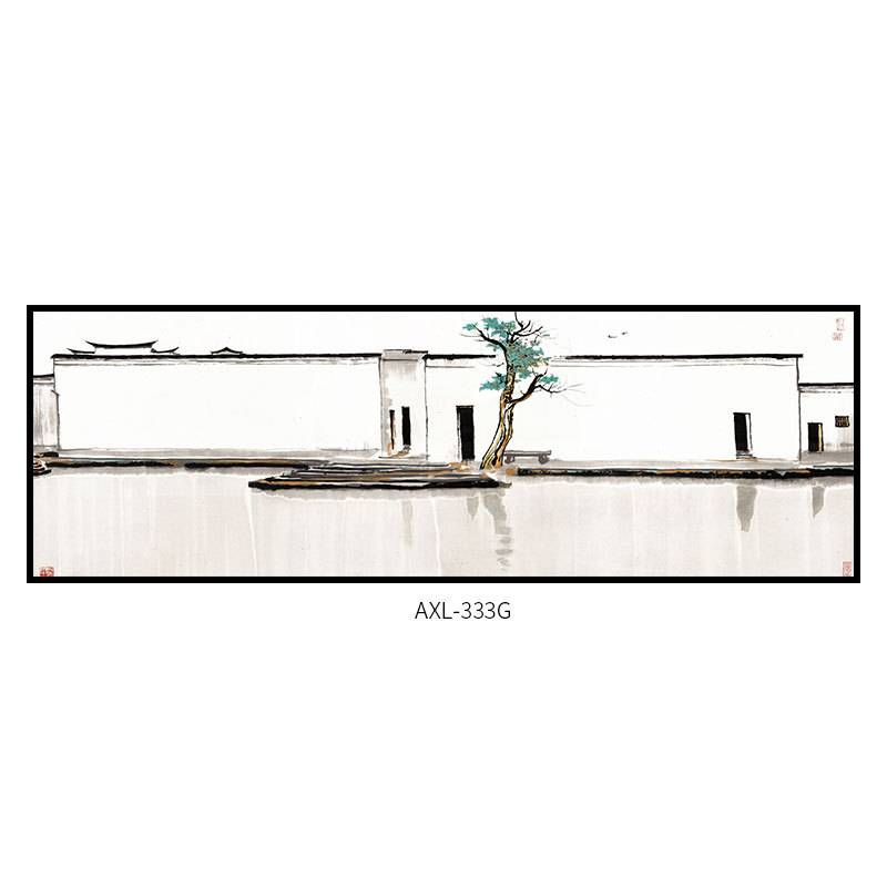 厂家直销客厅装饰画徽式建筑三联画新中式挂画书房茶室样板间壁画图片