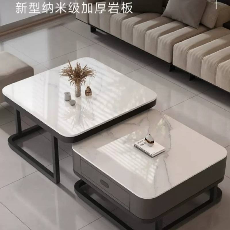 轻奢茶几客厅家用现代简约小户型网红方形玻璃岩板茶几电视柜组厂