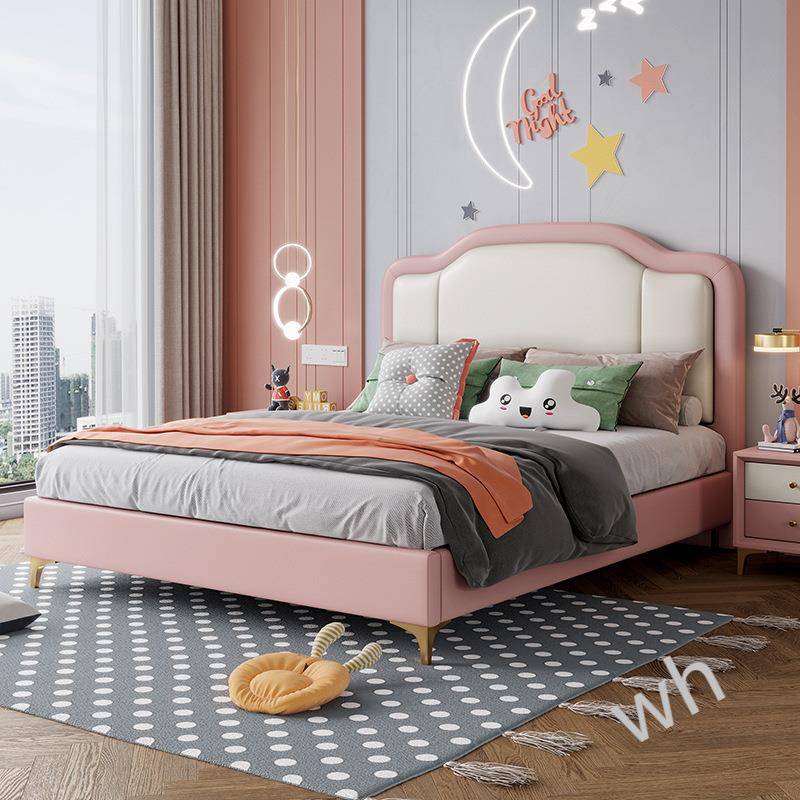 NK风1雯1儿童床男孩青女N孩公主床奶油现代简约1.5m卧室软AcawhQD