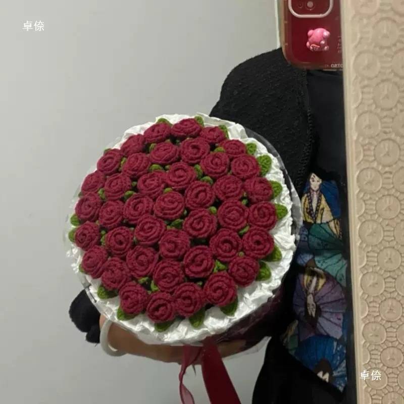 玫瑰花束毯子手工编织材料包毛线团钩织花朵毛毯铃兰花毯成品