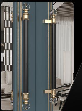 欧玻门璃式门拉手金色水晶大YSK拉手现代实现代黑色高档木门手把