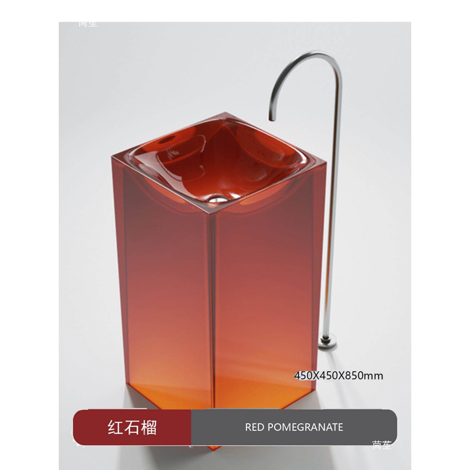 柱彩色透树脂OFG地水晶立盆圆形一体落式民宿酒店卫生明间洗手脸