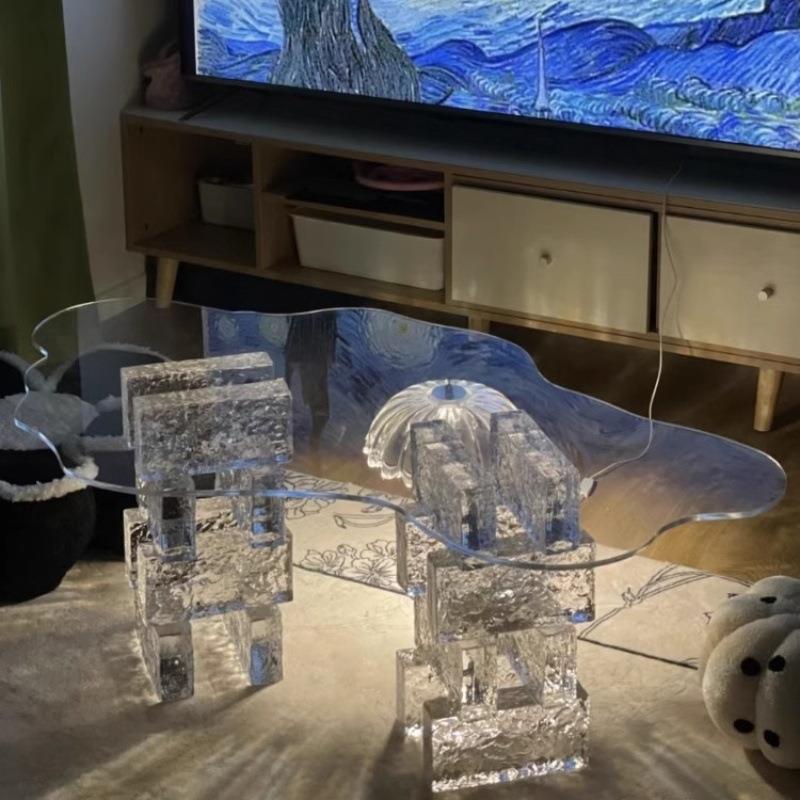 亚克板云玻朵茶几桌面水晶璃砖现代简约KTX客厅透力明桌子照道拍