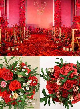 包T邮婚场庆花艺大红色系路引LKO花婚礼台成品花商家居橱窗装饰花