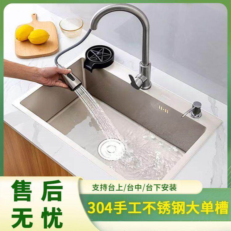 水槽单槽304不锈钢手工洗菜厨房洗碗加厚家用洗碗池水池拉丝包邮