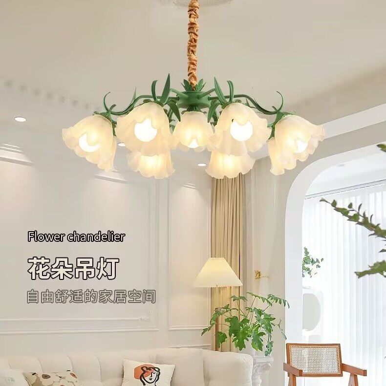 法式吊灯创意网红奶油风铃兰花朵灯乡村复古餐厅卧室客厅美式吊灯