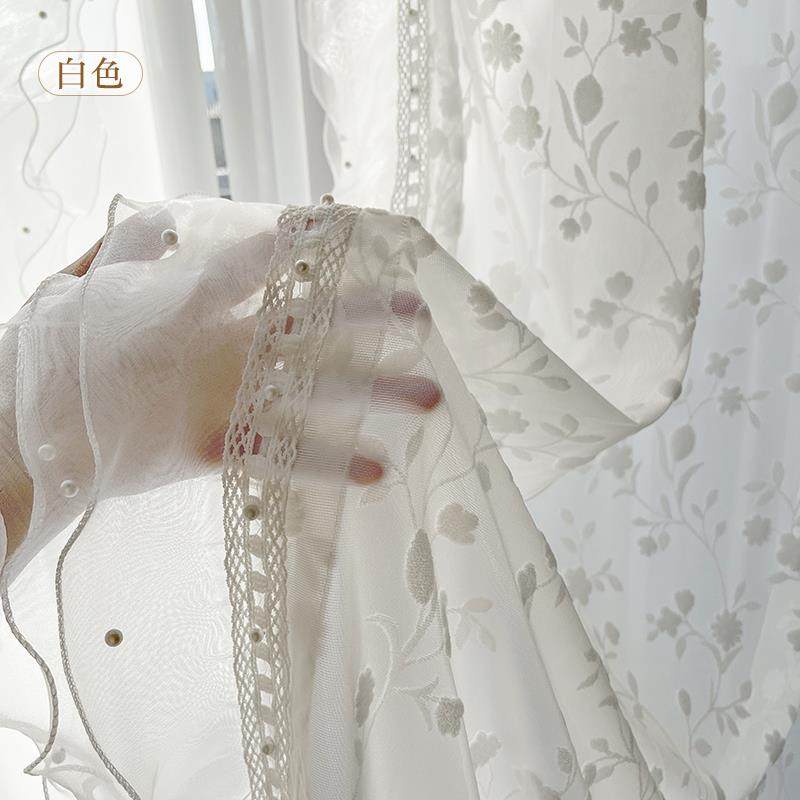 ⊙曼影纱法式浪漫美式复古重工色浮雕窗纱花边帘定制FWE纱米/白色