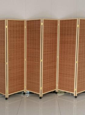 推拉移ECI动屏隔断客厅遮折叠玄关移动新中式滑门轮实木竹编进风