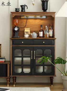 美北美黑胡户4桃木复古餐边柜酒风柜一体吧台柜黑色式小型中古家