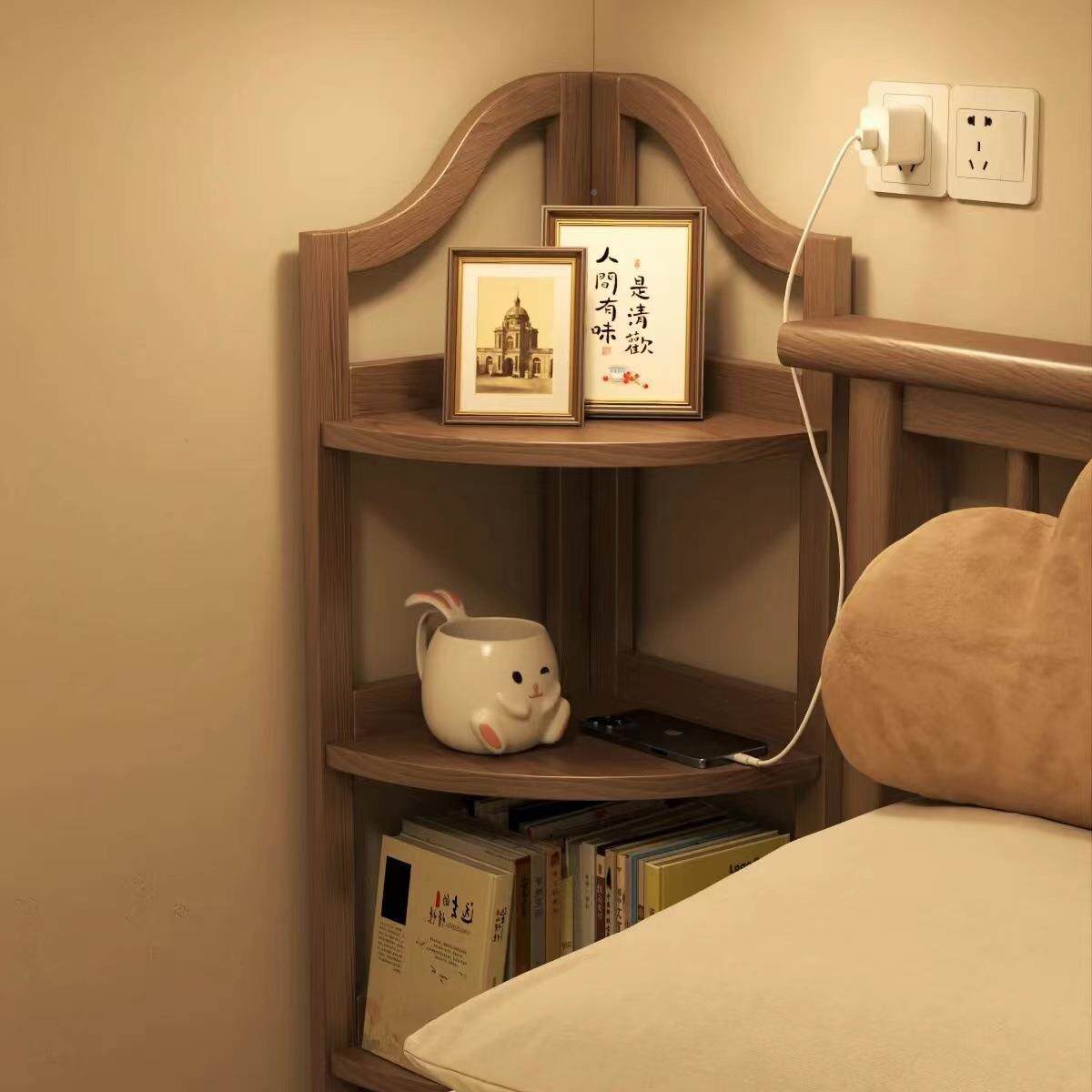 角RRO落地转角书架床头直柜角柜实木楠竹客厅架三墙角落边置物小