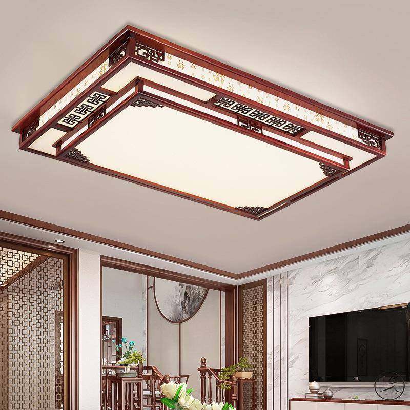 实木新顶式客厅灯吸灯led长方形大具厅灯中EUG风仿中古灯套餐灯饰