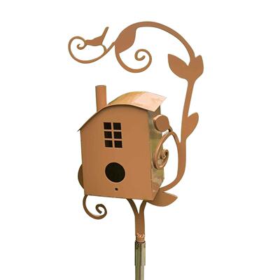 跨境 Birdhouse Garden Stakes金属艺术带杆 户外鸟屋花园支架