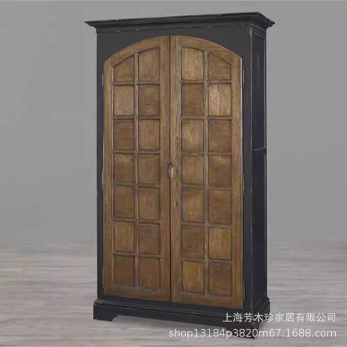 美式实木衣柜复古做旧两门收纳衣橱主卧大容量收纳储物衣柜柜子