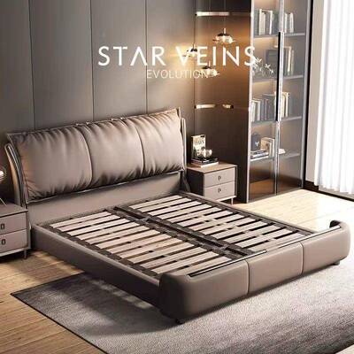 意式奢现代简约主卧木大气羽ULZ绒轻软包双床人婚床新款实架