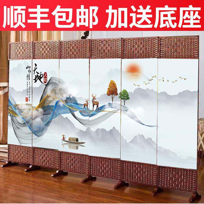 中式简易屏风隔断墙折屏客厅卧室简约现代折叠移动布艺经济型dω