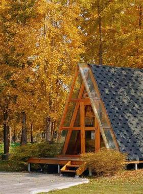 防腐木小装木屋户外景ALth$*&y区露营三角木屋森林移树屋组简易民