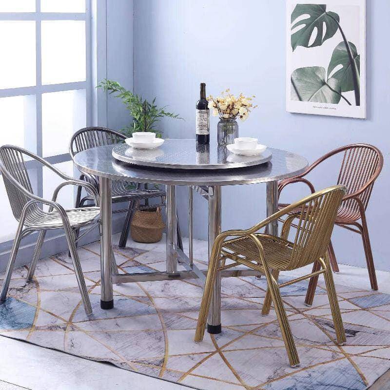 全不锈钢席便4携吃饭家3用折叠大排档圆桌食堂餐馆酒AL0特厚圆桌