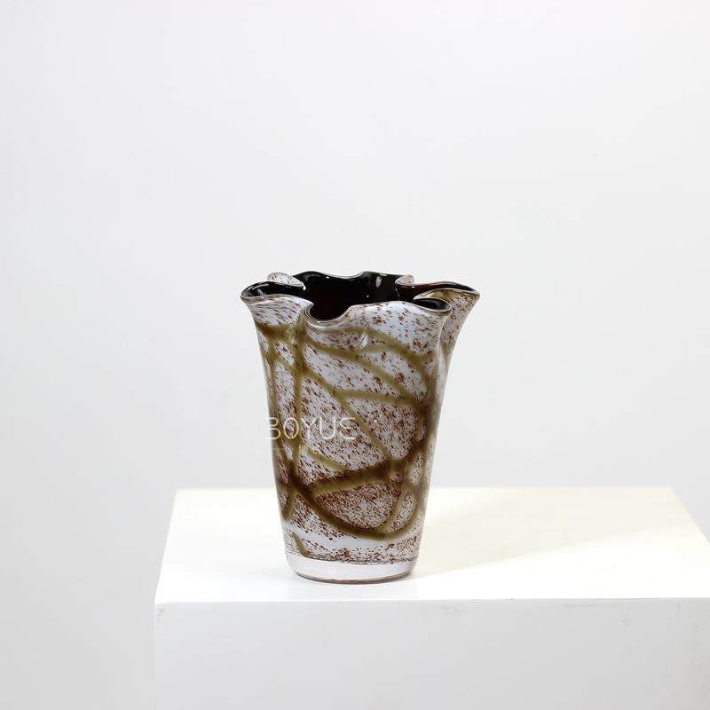 设计师工款创意花瓣居口迷璃你手琉摆IHJ件花瓶家样板间民宿酒店