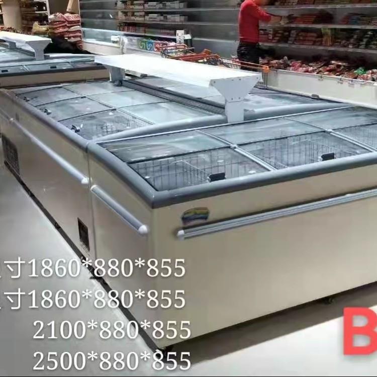 商超组专用大化视窗自除霜铜动QNJ管卧式展示冰柜玻璃合岛柜智能