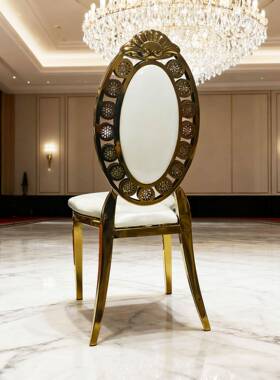 欧式店包厢QDU宴椅婚宴会礼堂酒奢镀金靠背椅家用软包轻餐椅接待