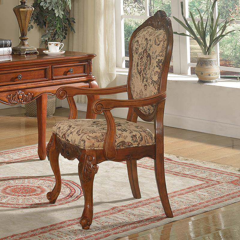 欧复式UTM古实木餐学椅家用靠背带扶手全化妆凳美式书房桌椅生电