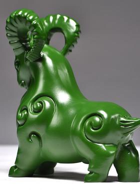 绿色木质摆件实羊雕刻山羊羚羊十二生肖办公家居装饰工艺IEQ木摆