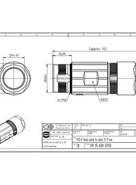 线HARTING浩亭09156000703M23钉EMC版飞底座螺扣11.ZGQ.锁.17mm