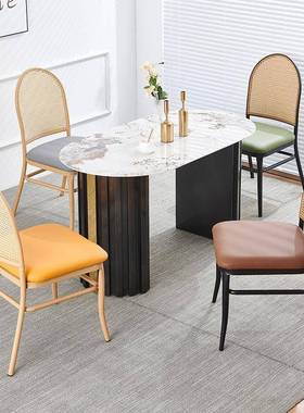 复古藤编铁椅子家用师艺餐椅中古设计餐靠背椅子ABW网红民宿书房