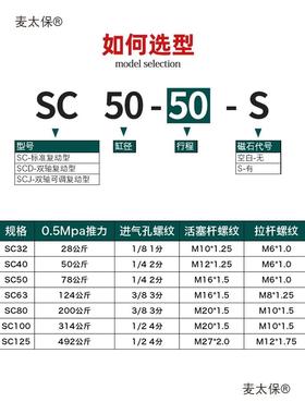 SC标准气缸小型气动大推力S32*/40/5/63-25*75*100C01无品牌/50S