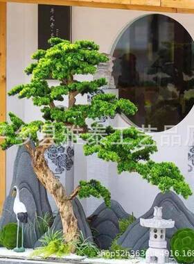 仿松树迎客松罗汉松假美人松玄关造景装饰真新中楼下绿梯12351植