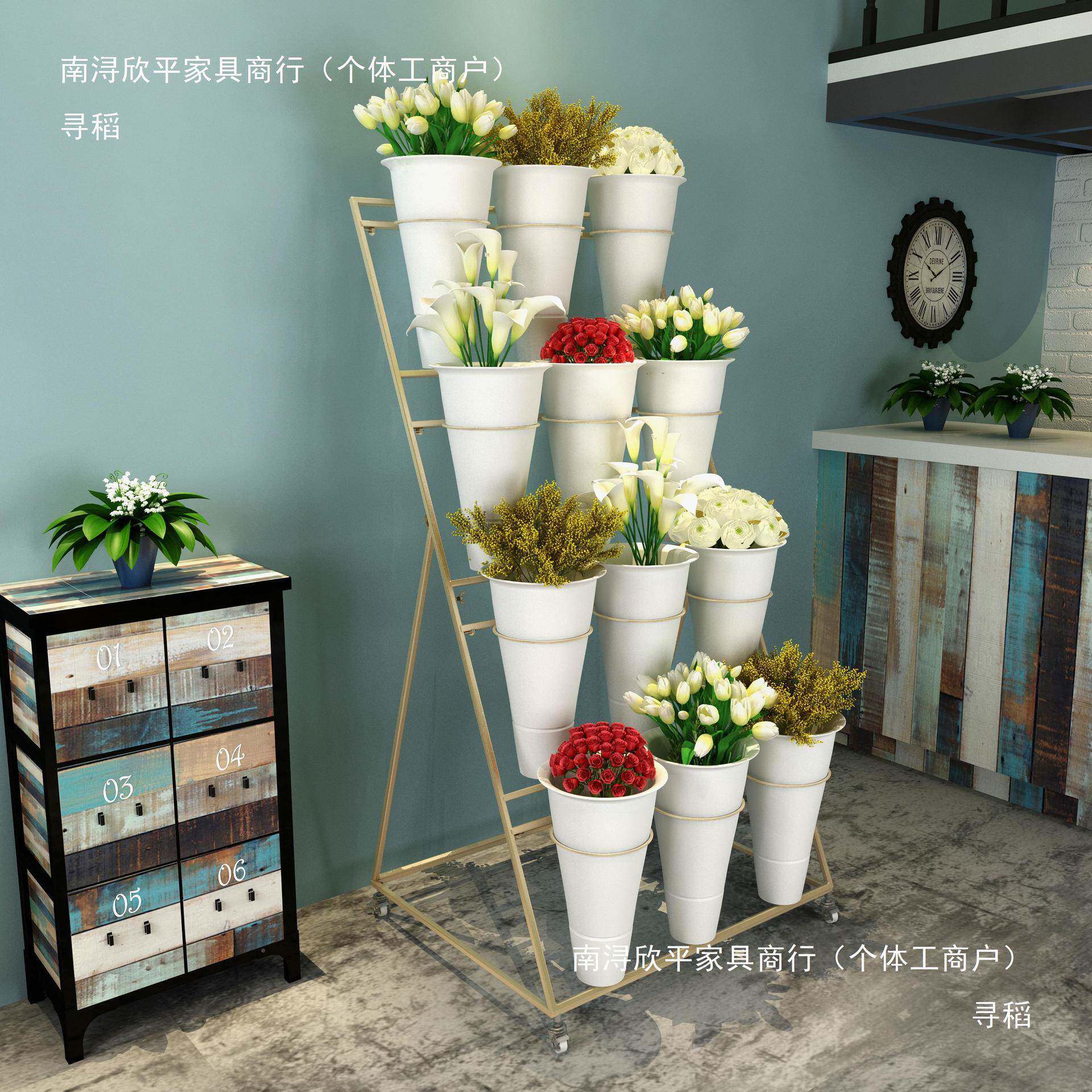 金铁色大花店架可移动艺多花层无品牌/鲜花展示架塑料号花桶架子