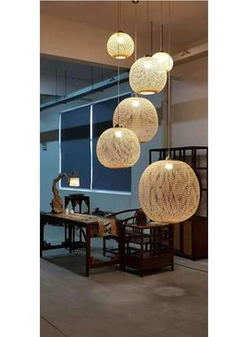 莘县东阿县县创意12554pok织竹编吊中式灯餐厅灯手工编竹藤灯笼竹