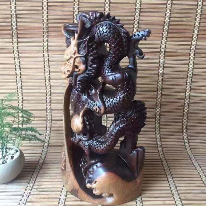 花梨木雕龙摆件实木12物生摆肖动龙家居客厅办公室神龙吐雾装饰设