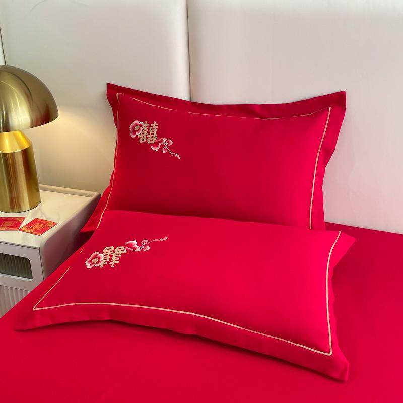 红亲水洗ZXP肤棉加厚磨毛婚婚庆刺绣四件套大结被套款四件套床笠