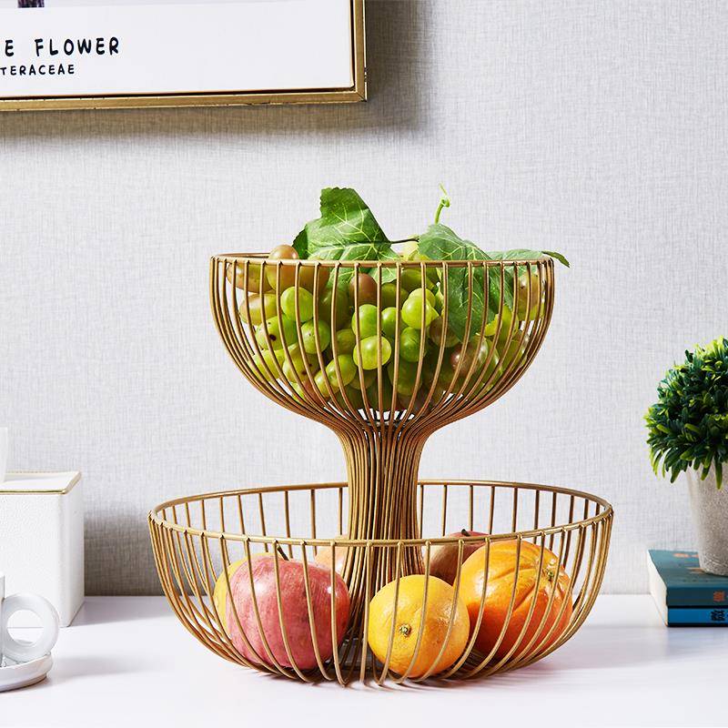 大容量TXM两层水果层盘家客厅茶几多果篮创欧式用意双层收纳筐架