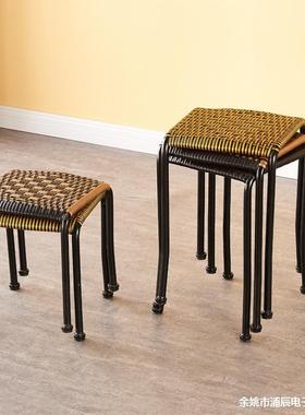 藤编凳织子家编用加厚矮小腾凳塑料板凳方凳FEX铁艺椅子凳竹编小