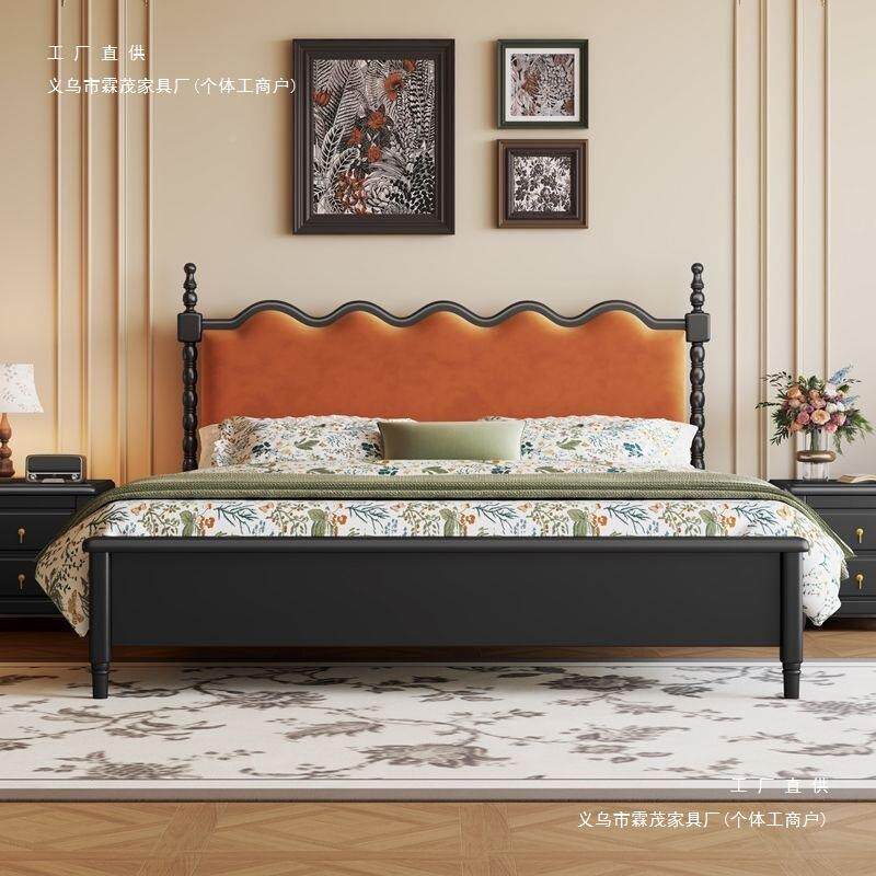 法式复风1古.5实木床1米8简约现人黑代F89JSJ9J色双美式轻奢主卧