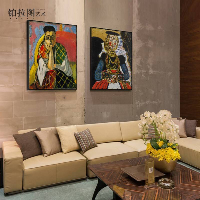 毕加索复古抽象人物装饰画客厅酒店民宿餐厅大师油画小众艺术挂画图片