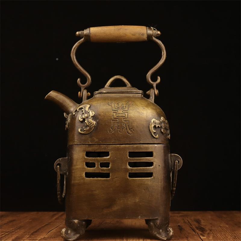 梁壶侧茶壶仿古玩收藏提FSP炭火炉壶家古把居办公室摆件